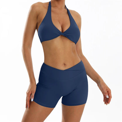 Women’s Seamless Yoga Set – Criss Cross Sports Bra & High Waisted Leggings Gym Outfit for Workout, Fitness & Activewear