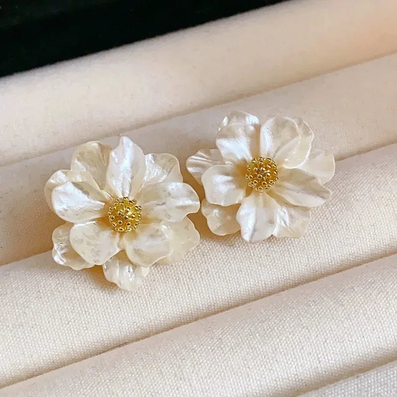 Blue Flower Stud Earrings – Elegant Floral Crystal Earrings for Women Vintage Jewelry