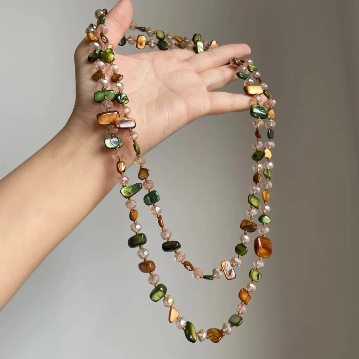Bohemian Colorful Irregular Shell Beaded Necklace Long Sweater Chain Accessory Vintage Style Women's Holiday Fashion Jewelry