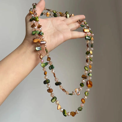 Bohemian Colorful Irregular Shell Beaded Necklace Long Sweater Chain Accessory Vintage Style Women's Holiday Fashion Jewelry