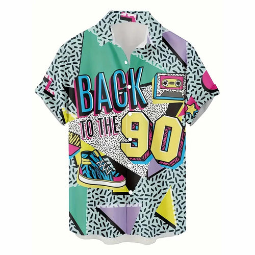 Retro 80s 90s Hawaiian Shirt Men 3D Print Y2K Summer Button Up Top