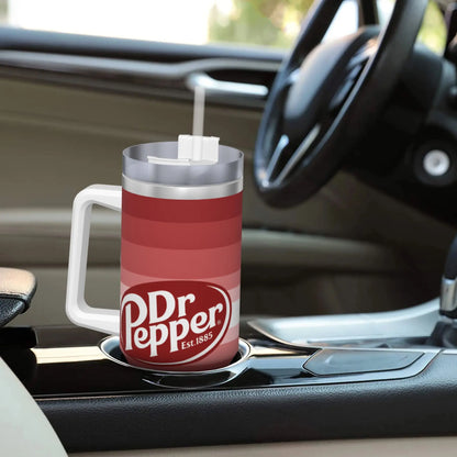 Dr Pepper Inspired Striped Tumbler – 40oz Stainless Steel Travel Mug with Handle