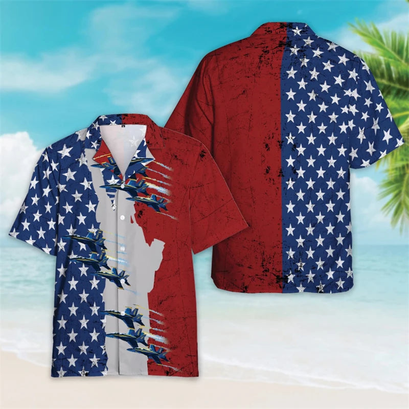 Patriotic American Flag Hawaiian Shirt – Men’s Summer Button Down Shirt