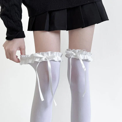 Women’s Thigh High Socks – Cute Ruffle Over Knee Stockings