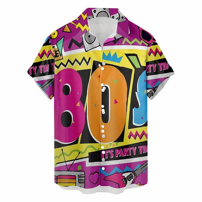Retro 80s 90s Hawaiian Shirt Men 3D Print Y2K Summer Button Up Top