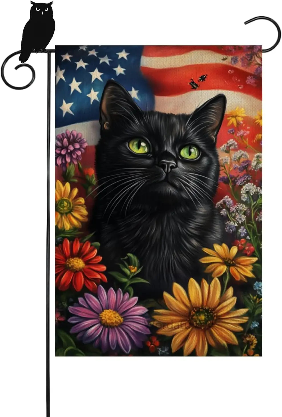Black Cat Patriotic Decorative Garden Flag 4th of July Flower Yard Outside Decoration