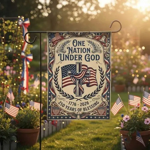 USA 250 Years Garden Flag, Patriotic 4th of July Gift, One Nation Under God Flag