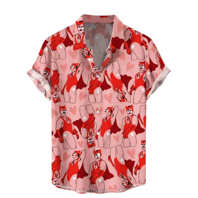 Funny 3D Print Hawaiian Shirt Men Oversized Button Up Tropical Vacation Shirt