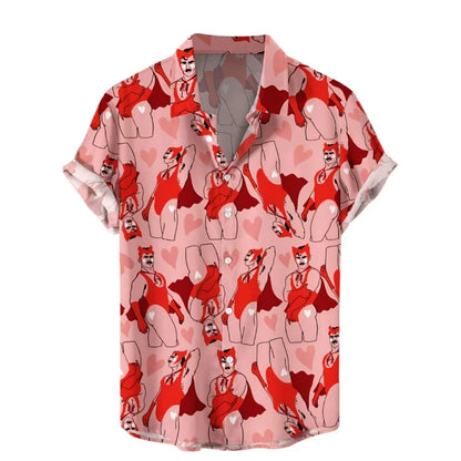 Funny 3D Print Hawaiian Shirt Men Oversized Button Up Tropical Vacation Shirt