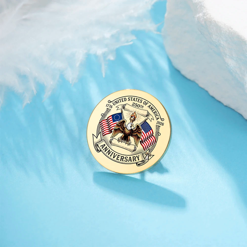 USA 250th Anniversary Round Pin Brooch – 30mm Patriotic Badge