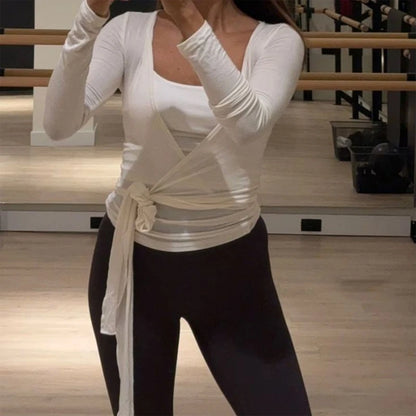 White Wrap Long Sleeve Yoga Top