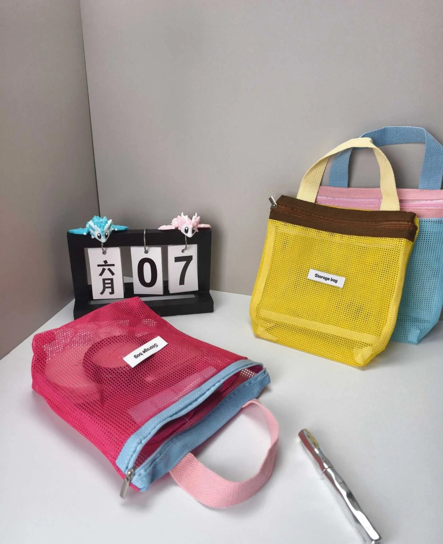 Colorful Mesh Storage Tote Bags – Reusable Portable Organizer Bags for Travel & Daily Use
