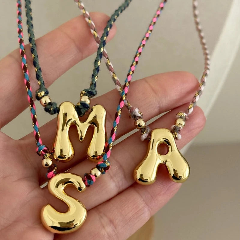 Personalized Bubble Initial Necklace – Gold Letter Pendant Necklace for Women Trendy Jewelry