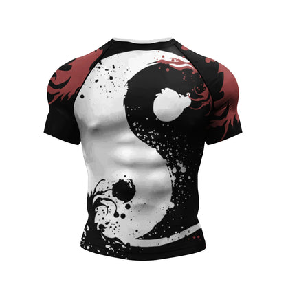 Pink BJJ Rash Guard Men Short Sleeve Jiu Jitsu Compression Training Shirt