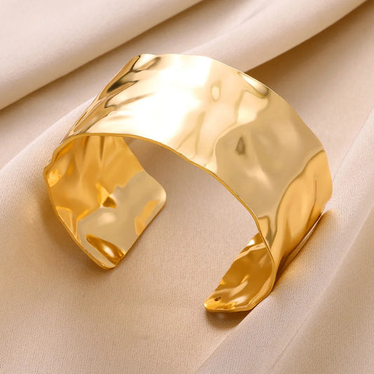 Gold Irregular Cuff Bracelet for Women – Minimalist Stainless Steel Open Bangle Jewelry