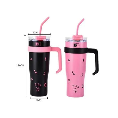 1200ml Stainless Steel Thermos Bottle with Handle & Straw Insulated Travel Mug
