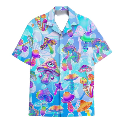 Psychedelic Mushroom Hawaiian Shirt 3D Print Harajuku Summer Button Up