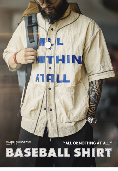 Men’s Oversized Streetwear Shirt – Japanese Retro Baseball Jersey