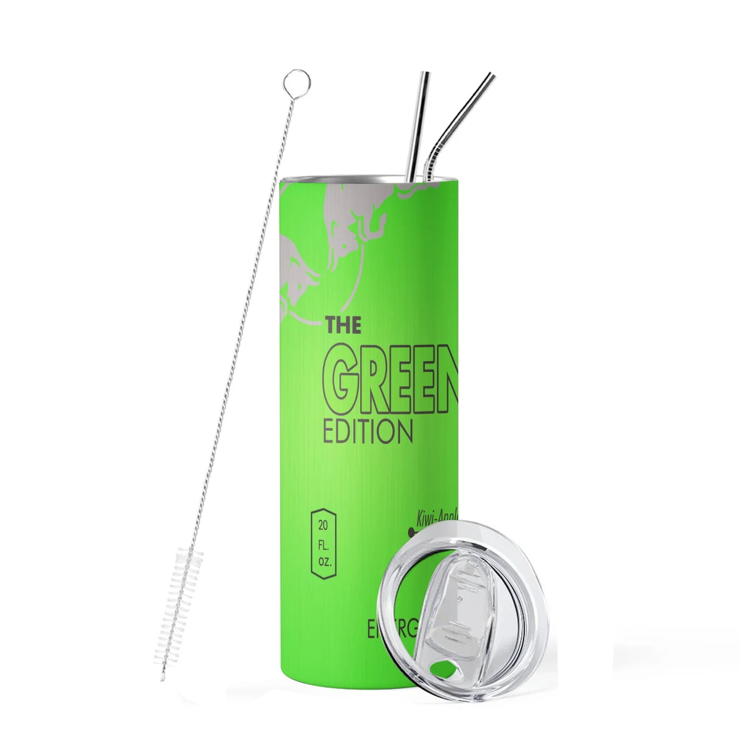 Energy Drink Slim Tumbler – 20oz Stainless Steel Cup with Straw & Lid