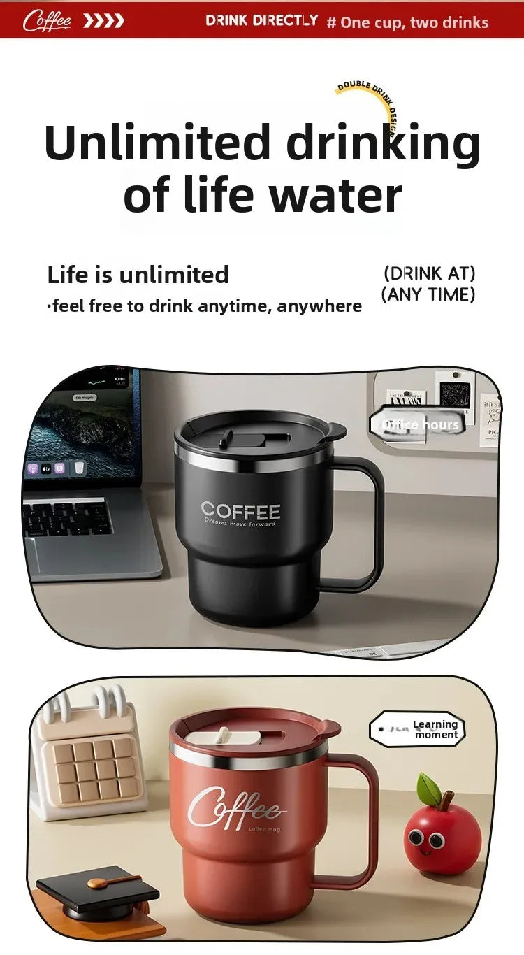 Insulated Coffee Mug with Straw – Stainless Steel Travel Cup for Coffee, Tea & Office Desk Drinkware