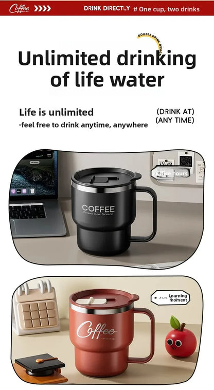 Insulated Coffee Mug with Straw – Stainless Steel Travel Cup for Coffee, Tea & Office Desk Drinkware
