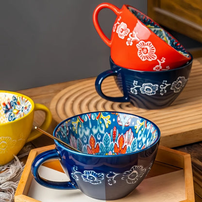 Colorful Ceramic Coffee Mug Set – Vintage Floral Tea Cups for Espresso, Cappuccino & Cozy Kitchen Decor