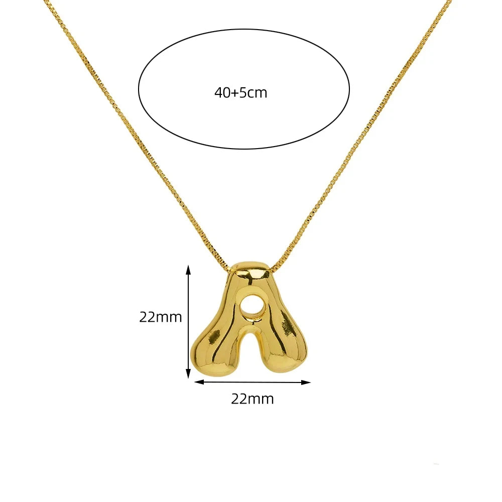 Gold Bubble Initial Necklace – Minimalist Letter Pendant Necklace for Women Personalized Jewelry