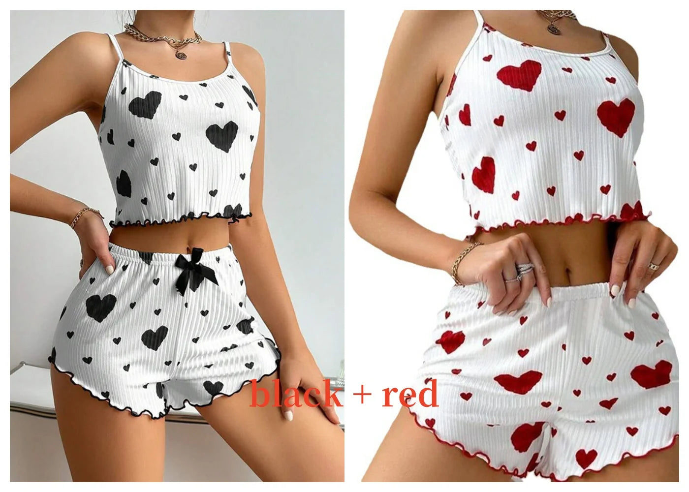 Cute Heart Print Pajama Romper – Women’s Sleeveless Summer Lounge Wear