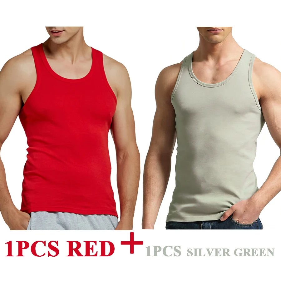 Tank Tops Men 2026 Summer 100% Cotton Cool Fitness Vest Sleeveless Tops Gym Slim Colorful Casual Undershirt