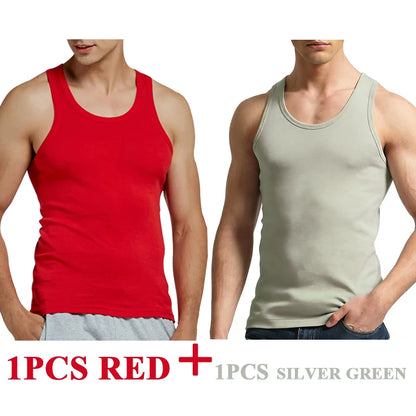 Tank Tops Men 2026 Summer 100% Cotton Cool Fitness Vest Sleeveless Tops Gym Slim Colorful Casual Undershirt