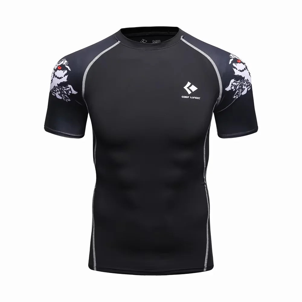 BJJ Rash Guard Men Short Sleeve MMA Compression Shirt No Gi Training Top