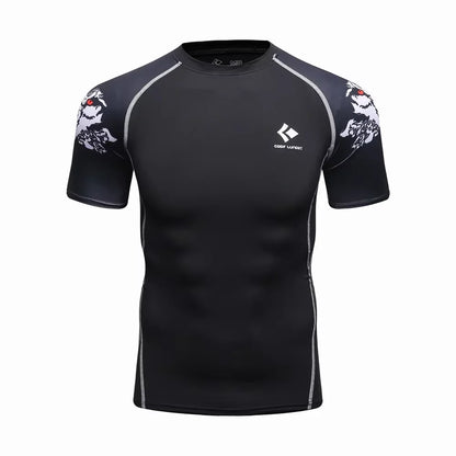 BJJ Rash Guard Men Short Sleeve MMA Compression Shirt No Gi Training Top