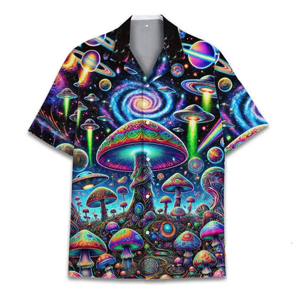 Psychedelic Mushroom Hawaiian Shirt 3D Print Harajuku Summer Button Up