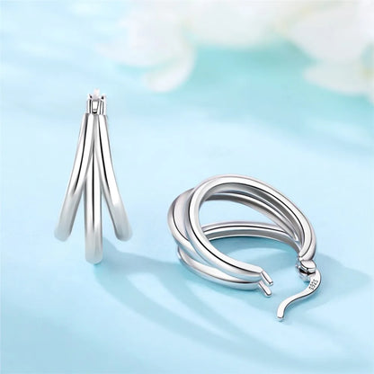 925 Sterling Silver Hoop Earrings – Minimalist Layered Huggie Earrings for Women