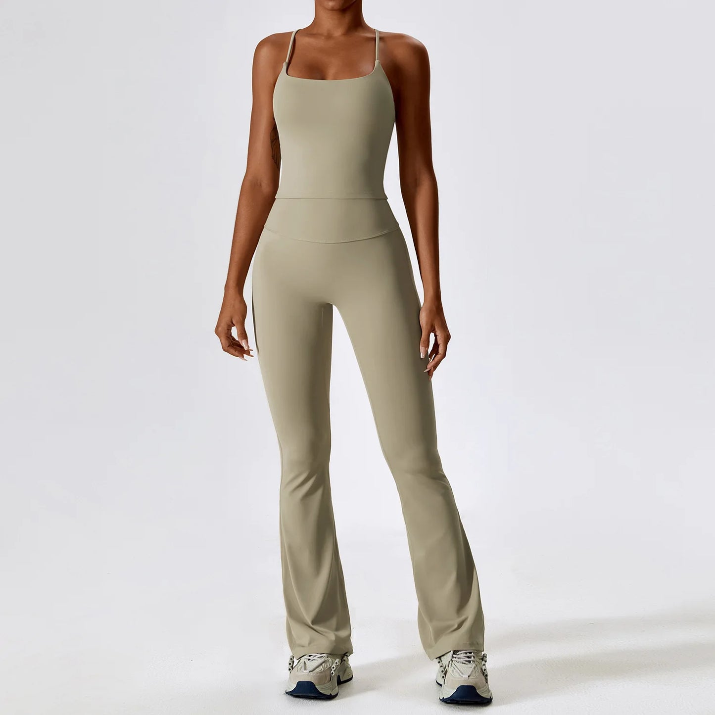 Sage Green Long Sleeve Crop Top & Flare Leggings Set