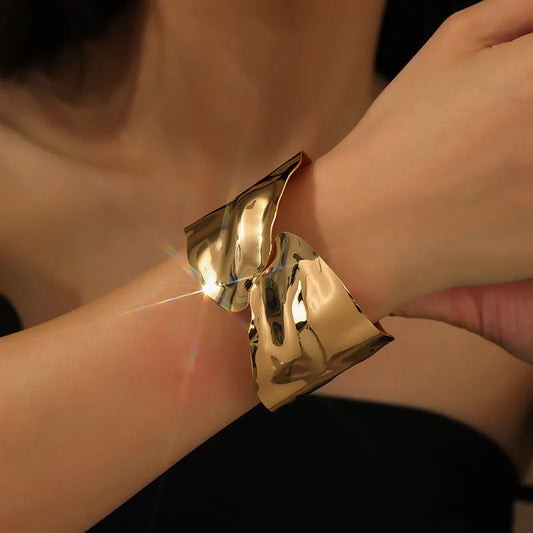 Gold Irregular Statement Cuff Bracelet – Bold Metal Bangle