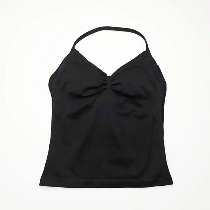 Pink Halter Neck Ruched Active Tank Top