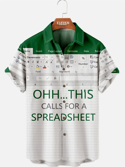 Funny Excel Spreadsheet Hawaiian Shirt 3D Print Y2K Vacation Button Up Shirt