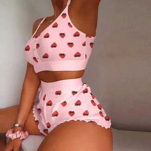 Cute Strawberry Print Bikini Set – Women’s High Waisted Two Piece Swimsuit, Sexy Summer Beach Swimwear