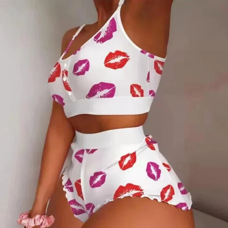 Cute Strawberry Print Bikini Set – Women’s High Waisted Two Piece Swimsuit, Sexy Summer Beach Swimwear