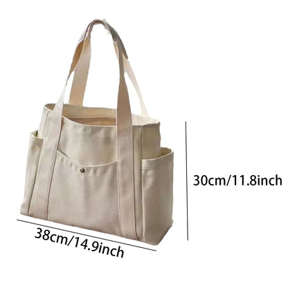 Canvas Tote Shoulder Bag – Large Capacity Minimalist Everyday Handbag for Women