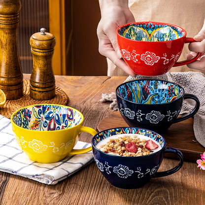 Colorful Ceramic Coffee Mug Set – Vintage Floral Tea Cups for Espresso, Cappuccino & Cozy Kitchen Decor