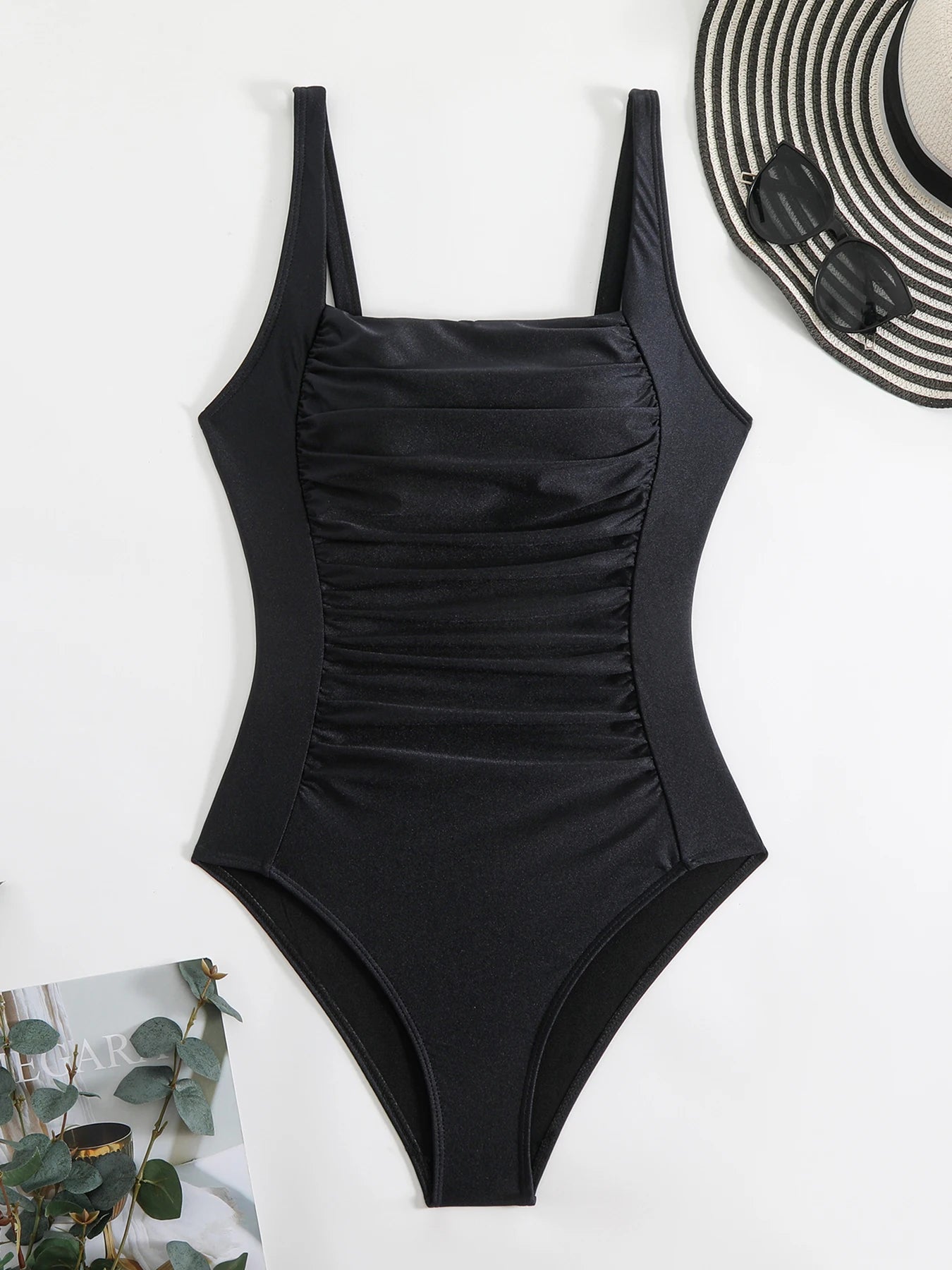 Pleated One Piece Swimsuit Women Push Up Monokini Plus Size Summer Beachwear