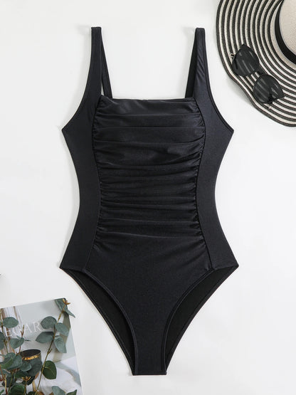 Pleated One Piece Swimsuit Women Push Up Monokini Plus Size Summer Beachwear