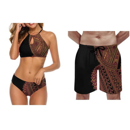Tropical Couple Swimsuit Set – Sexy Bikini & Men’s Board Shorts