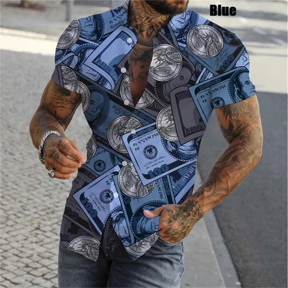 Dollar Print Hawaiian Shirt Men 3D Graphic Summer Button Up Streetwear Top
