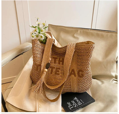 Boho Straw Tote Bag – Woven Beach Shoulder Handbag for Women Summer Fashion