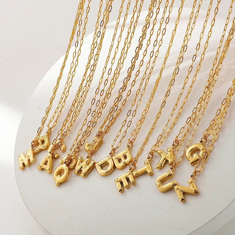 Personalized Bubble Initial Necklace – Gold Letter Pendant Necklace for Women Trendy Jewelry