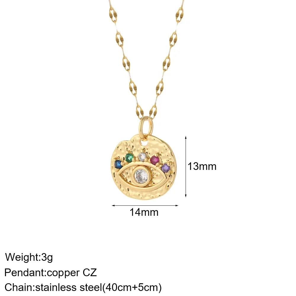 Gold Charm Pendant Necklace Collection – Celestial Eye Heart Sun Moon Layered Necklaces for Women