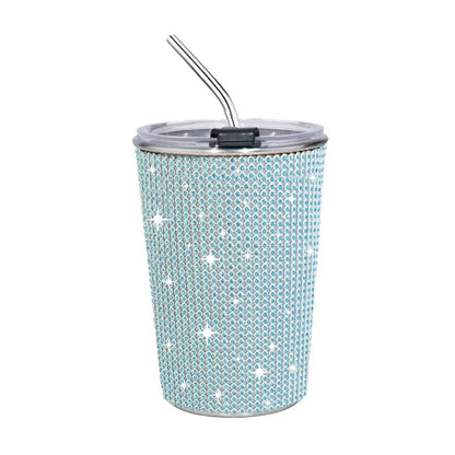500ml Rhinestone Stainless Steel Water Bottle with Straw Luxury Sparkling Cup